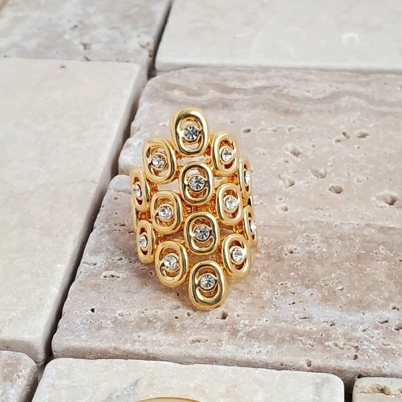 18K Gold Plated Crystals Knuckle Ring Size 7 - Picture 2 of 2